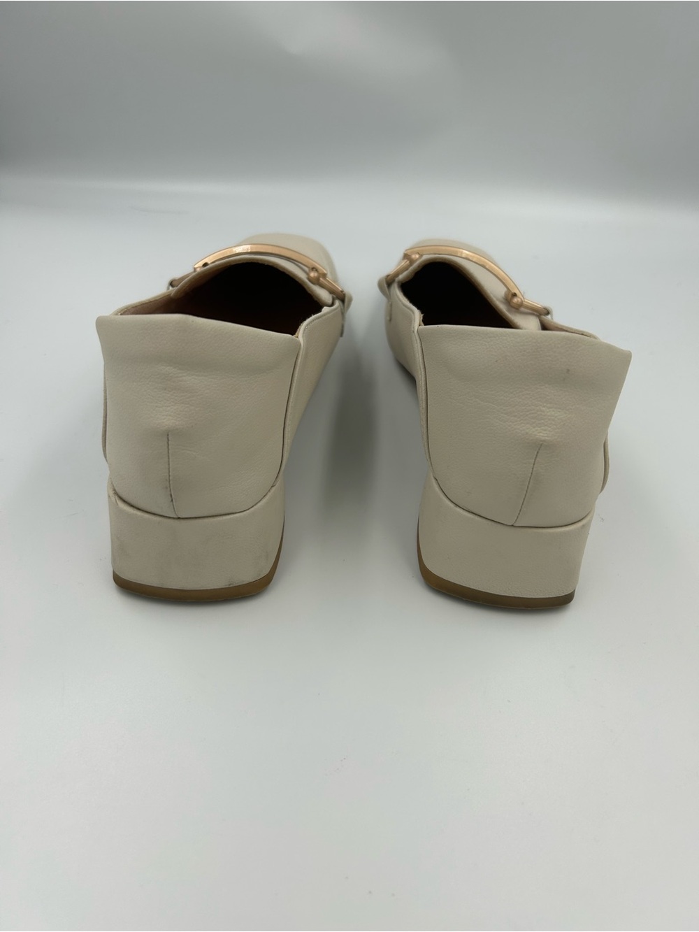 Women's Cream Leather Loafers with Gold Accent - Picture 7 of 11